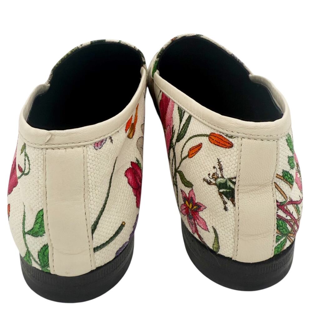 Gucci Jordaan Horsebit Loafer Cream White Floral Canvas Size 37 US 7 Flat Shoe - Picture 6 of 15